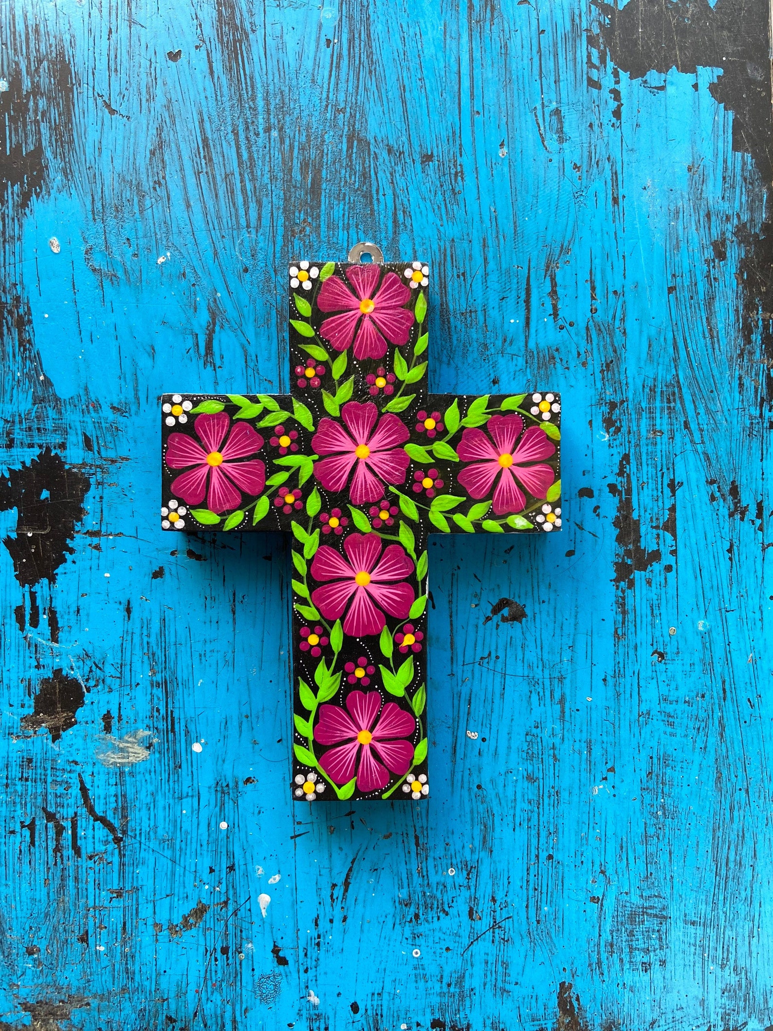 Mexican wood cross Mexican religious art Mexican wall decor Etsy