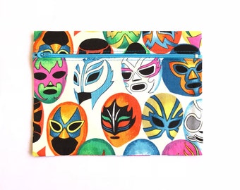 Lucha libre makeup bag, mexican wrestling coin purse, mexican purse, pencil case, zip make up bag, zipper pouch, cosmetic pouch, makeup case