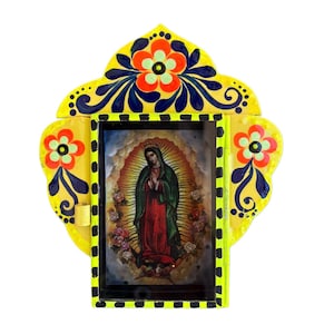 Virgen de Guadalupe nicho, Mexican tin art, lady of Guadalupe retablo