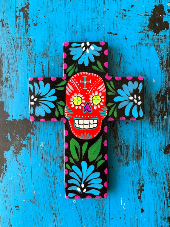 Cruz mexicana, arte del día de los muertos, decoración de paredes  mexicanas, arte popular mexicano