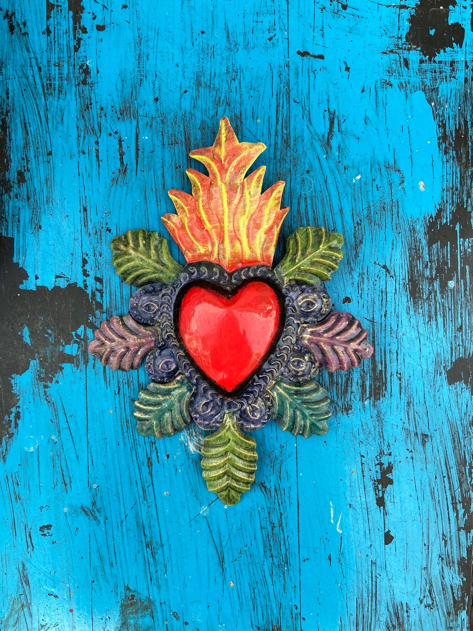 Mexican tin heart Mexican sacred heart milagro heart Etsy