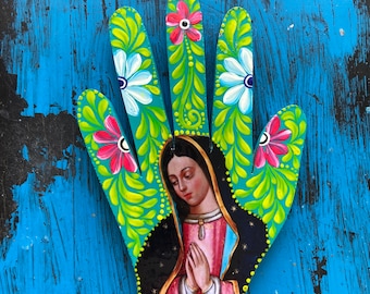 Decoración de pared pintada a mano con la Virgen de Guadalupe mexicana