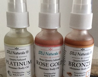 Skin: All Natural Shimmer Body Oils - Platinum/Rose Gold/Bronze//0.33oz//1 oz // 2 oz
