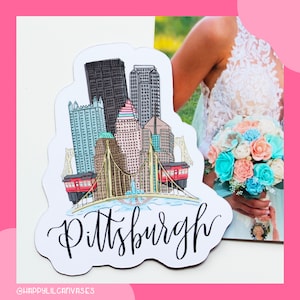 pittsburgh skyline magnet, pittsburgh art decal, yinzer print, city of pittsburgh housewarming gift idea