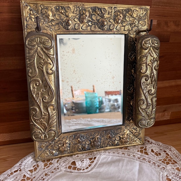 Antique Entry Mirror & Shoe Brush Set