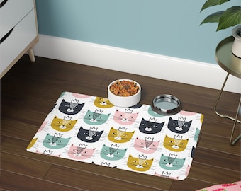 Tapete para comida de mascotas con diseño de gatos coronados / Tapete individual para alimentar gatos de 12x18 pulgadas