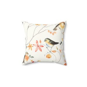 Birds and Berries Throw Pillow, Decorative Cushion for Couch, Home Accent, Gift for Nature Lover, Sofa Pillow, Indoor Pillow