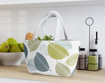 Green and Blue Leaf Pattern Lunch Bag | Botanical Cooler Tote
