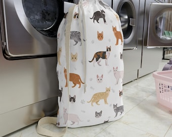 Cute Cat Pattern Laundry Bag | Cat Faces & Kittens Drawings