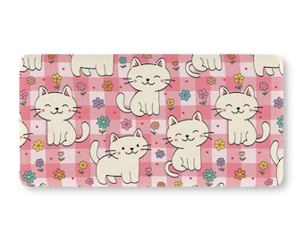 Cute White Kittens Pattern Baby Fitted Crib Sheet | Pink Floral Plaid