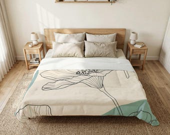 Edredón abstracto con estampado floral de amapolas / Funda nórdica botánica moderna