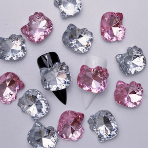 Abalorio de resina con forma de cabeza de gatito kawaii, cristal y rosa bebé, joyería, llaveros, decodificadores y uñas.