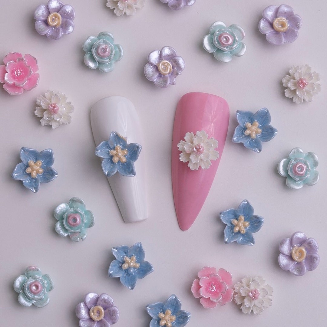 Elegant Pastel Flower Nail Charms Etsy