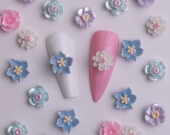 Elegant pastel flower nail charms