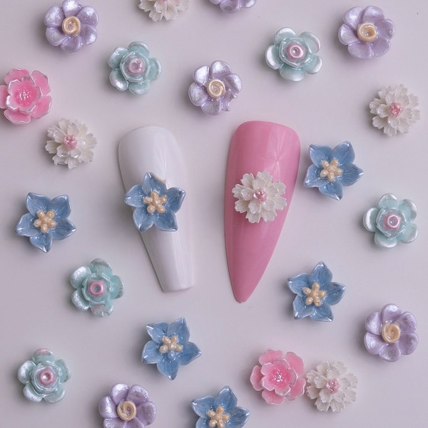 Elegant pastel flower nail charms