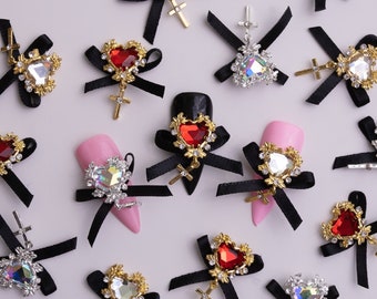 Goth heart and ribbon nail charm
