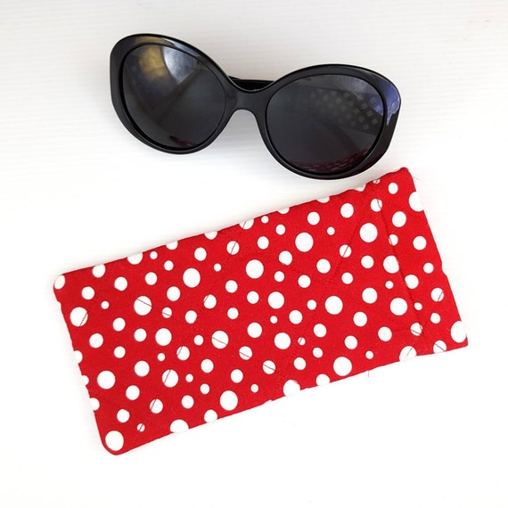 Red and white spot sunglasses case spotty glasses pouch red spot sunnies  case glasses storage quilted glasses cover red reading glasses case