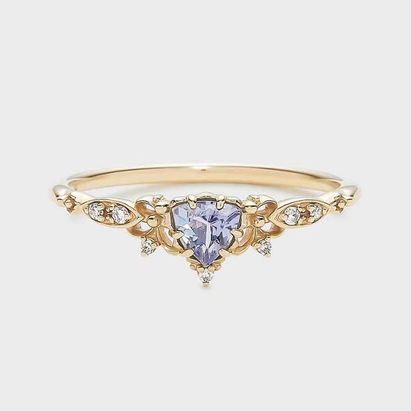 Vintage Tanzanite Engagement Ring, Tanzanite Ring For Women, 14k Gold Minimalist Ring, Raw Stone Ring, Gift For Her, Valentines Day Gift