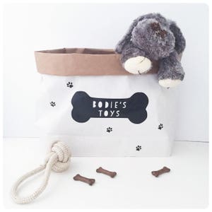 Dog toy storage, doggy bag, dog toys.