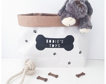 Dog toy storage, doggy bag, dog toys.
