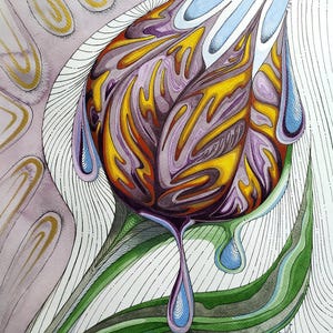 Pittura ad acquerello floreale originale, bella illustrazione astratta dell'acquerello del fiore del tulipano per la decorazione domestica. SENZA CORNICE