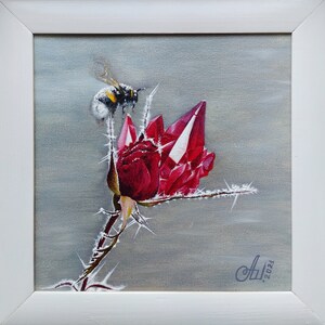 Pintura al óleo floral ORIGINAL sobre lienzo, un arte significativo único en su tipo. Perfecto para la decoración del hogar. Enmarcado y listo para colgar.