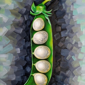 Little Pea es una pintura al óleo ORIGINAL sobre lienzo estirado, un arte de maternidad único en su tipo. Perfecto para la decoración del hogar. Listo para colgar