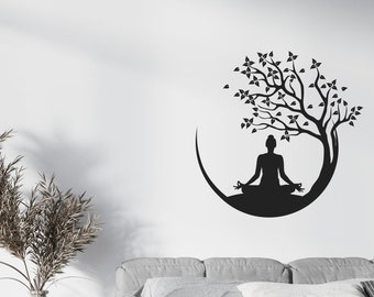 Tree and Zen WOMAN in Yoga position, Wall applications, Wall adhesive vinyl, decoration