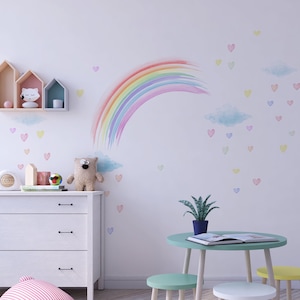 Clouds, hearts and rainbow wall sticker coral, yellow, aqua