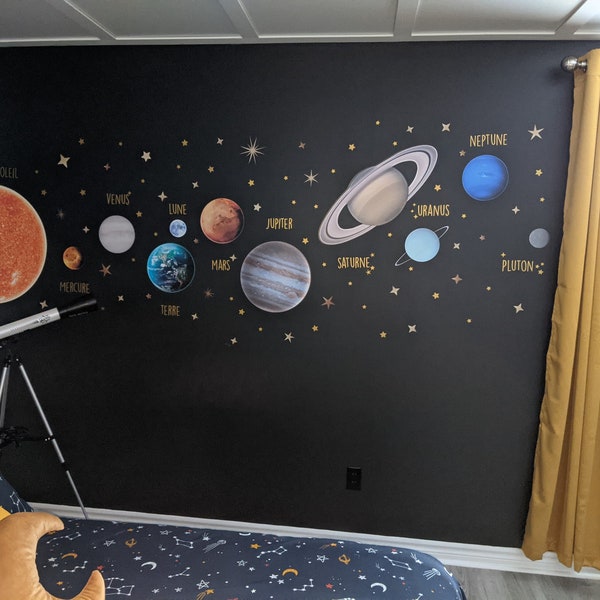 Apliques de pared con motivos del sistema solar, planetas, luna y estrellas, medio sol: sin cargo adicional por QST o GST.