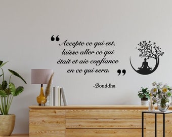 Quote Buddha and Zen tree woman in Yoga position, Wall applied, Wall adhesive vinyl, decoration