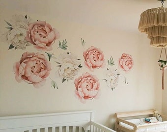 Peonies flowers, vintage flower, wall appliques, wall adhesive vinyl, decoration - without post tvq or additional tps