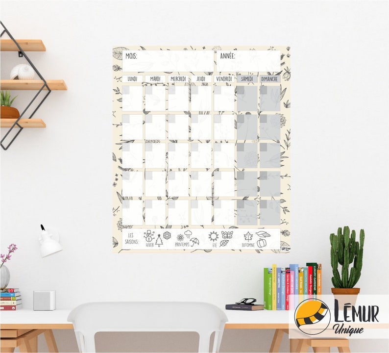 Reusable calendar for water or dry erasable pencils to choose from repositionable adhesive vinyl