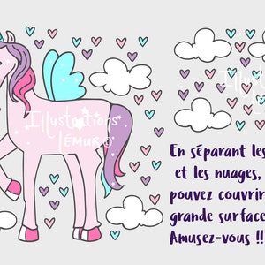 Unicorn-Applique wall-decoration child room, repositionable-Sticker-cloud heart-wall stickers-vinyl-mural-princess horse image 3