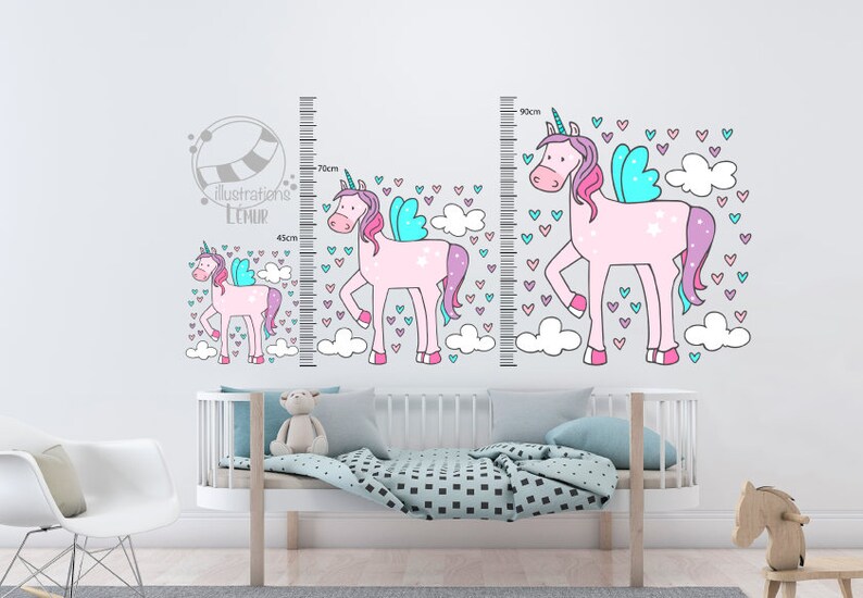 Unicorn-Applique wall-decoration child room, repositionable-Sticker-cloud heart-wall stickers-vinyl-mural-princess horse image 2