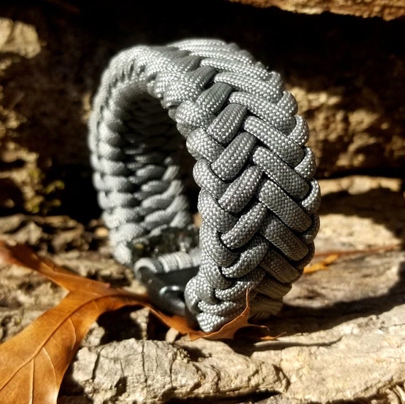 Charcoal Gray Skeleton Woven Wide 550 Paracord Bracelet Cuff