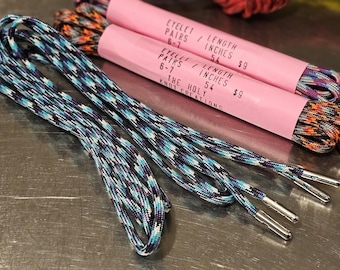 One Pair of Multi Color Paracord Shoelaces, Replacement Laces with Metal Aglet Custom Length and Color