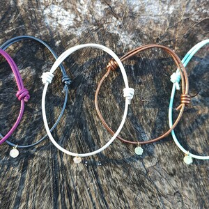 Genuine Leather Cord Rose Charm, Adjustable Womens Girl Bracelet with Sliding Knots One Size Fits All