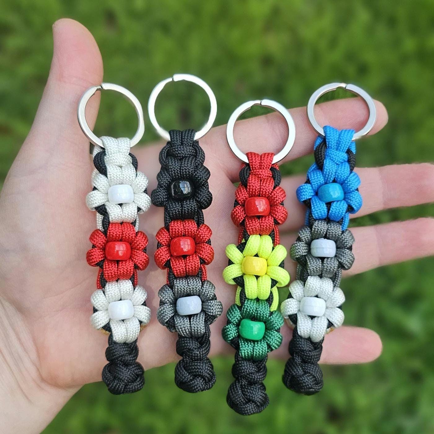 Paracord Flower Keychain, Accessory Toyota Rasta Red White Blue