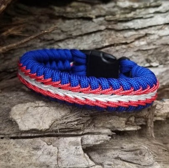 Fishtail Woven Stair Step Stitched Red White and Blue American Made Patriotic Survival Tactical Bracelet Cuff 550 Paracord Micro Cord