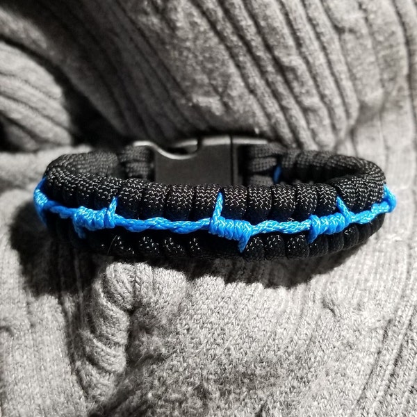 Thin Blue Line Barbed Wire 550 Paracord Bracelet Police Officer