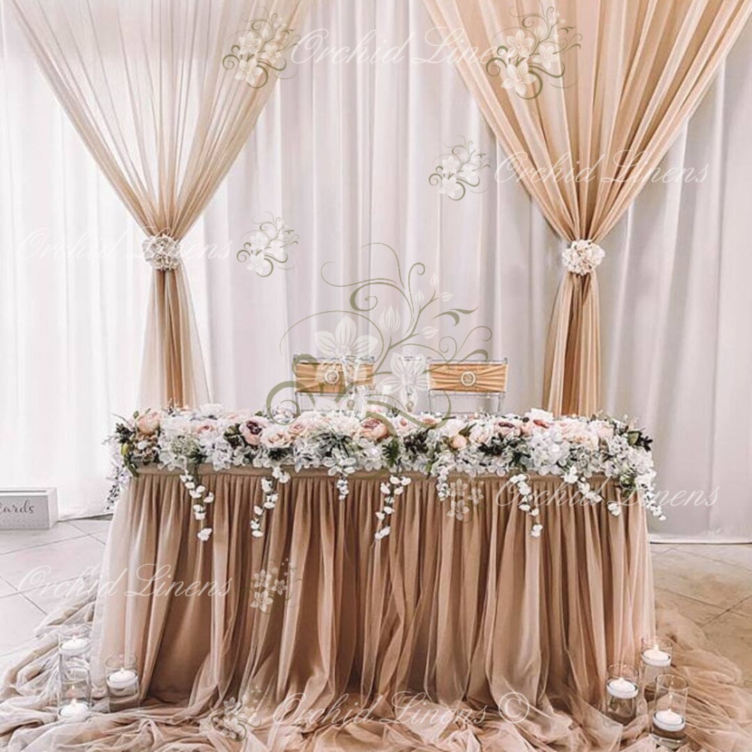 Champagne Floating Chiffon tulle Tablecloth Extra Long Tulle Chiffon Table Skirt Extra Length Floating Tulle Chiffon Table Skirt Etsy
