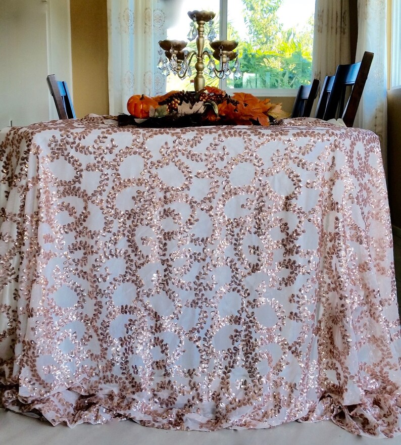 Rose Gold Sequin Tablecloth, Sequin Vine Tablecloth, Rose Gold Swirl
