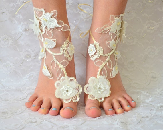 Barefoot Sandals Wedding Shoes Ivory, beach wedding shoes, wedding lace shoes, bridesmade gift, beach shoes, MarrietDress 05