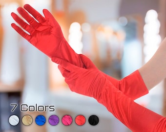 21-inch Long Red Gloves | Satin Opera Gloves | Evening Gloves | Party Gloves | Prom Gloves | Wedding Gloves