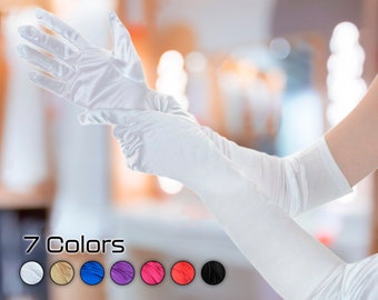 21-inch Long White Gloves | Satin Opera Gloves | Evening Gloves | Party Gloves | Prom Gloves | Wedding Gloves