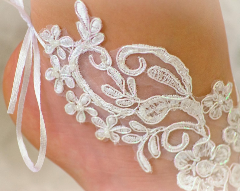 Wedding Sandals, beach wedding barefoot sandals, wedding lace shoes, bridesmade gift, beach shoes 10 afbeelding 4