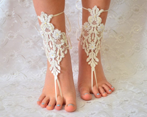 Beach Wedding Barefoot Sandals France Lace Anklet Lace Wedding Shoes Wedding Barefoot Sandals Beach Shoes Beach Sandals