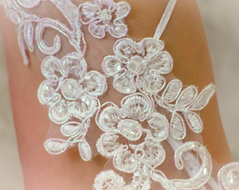 Wedding Sandals, beach wedding barefoot sandals, wedding lace shoes, bridesmade gift, beach shoes 10 afbeelding 3