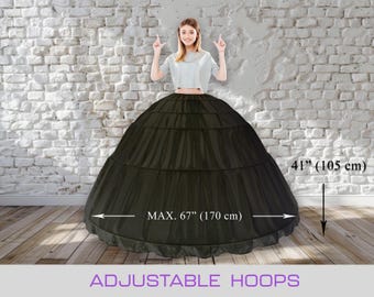 Ball Gown Crinoline Petticoat, Black Hoop Skirt, Plus Size, Wedding Dress, Prom Dress